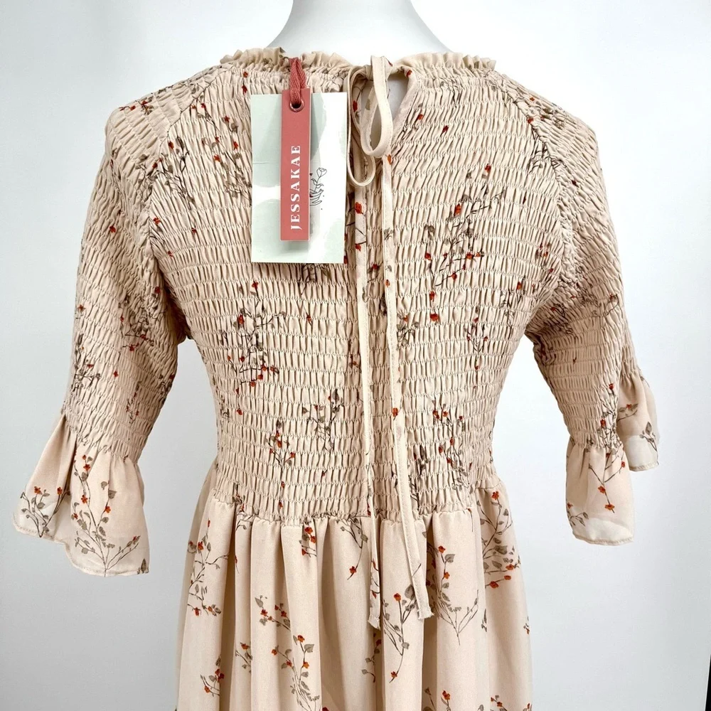 JESSAKAE Wandering Willoughby Smocked Floral Tiered Midi Dress NWT L - Picture 3 of 6